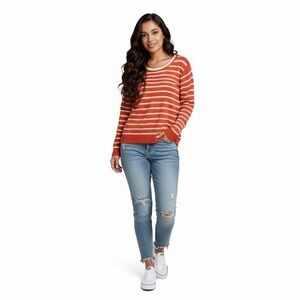 Liz Claiborne Orange White Striped Crewneck Knit Sweater Size XL